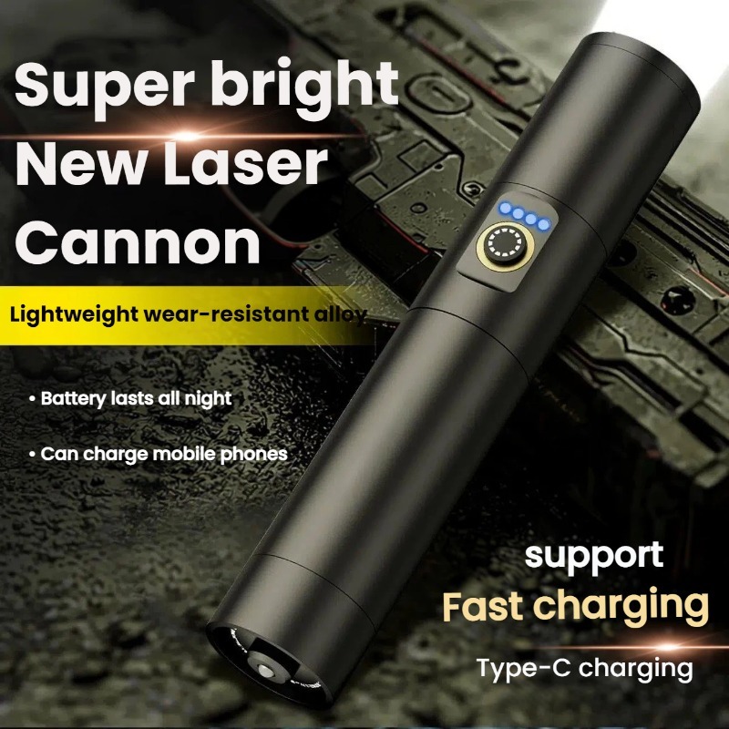 Outdoor Lighting Portable - Starke LED-Taschenlampe, Typ-C-Aufladung, Teleskop-Zoom, wasserdicht, Aluminiumlegierung,