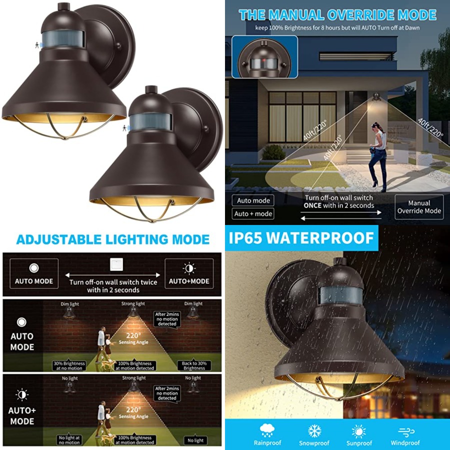 Outdoor Lighting Sconce - 2er-Pack Bewegungssensor Außen-LED-Wandleuchte Dämmerungssensor Außenbeleuchtung Braune