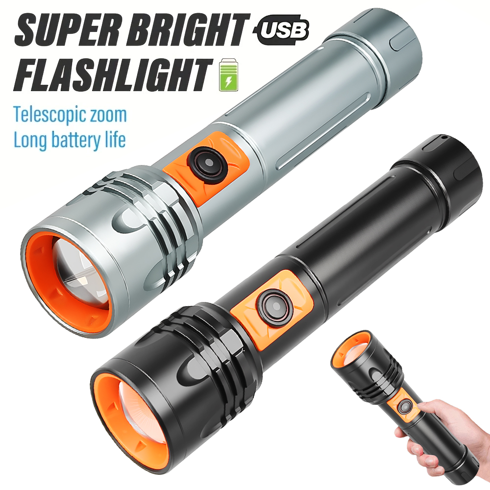 Outdoor Lighting Lowes - Hochleistungs-LED-Taschenlampe, wiederaufladbare USB-Taschenlampe mit Teleskop-Zoom, superhelle