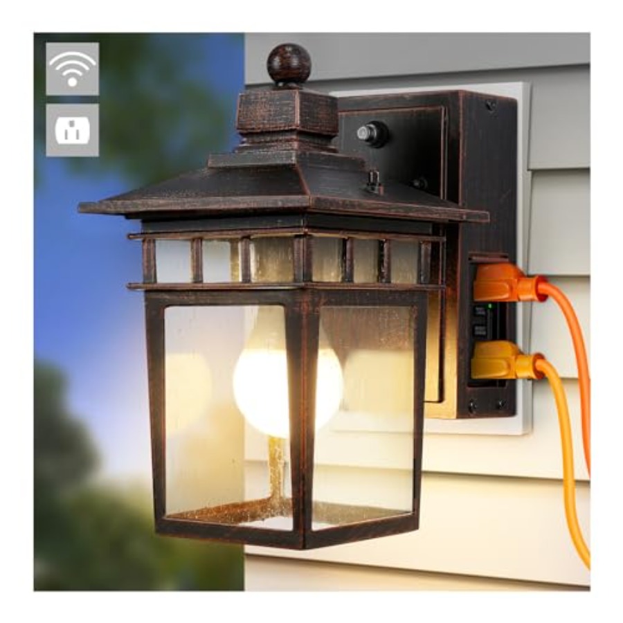 Outdoor Lighting Sconce - Außenleuchte mit GFCI-Steckdose, Dämmerungssensor-Veranda-Beleuchtung, Wasserdichte Außenwandleuchte,