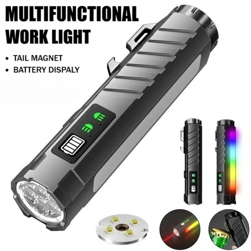 Outdoor Lighting Rechargeable - Multifunktionale Starklicht-LED-Taschenlampe Wiederaufladbar mit Farbigem Neonlicht