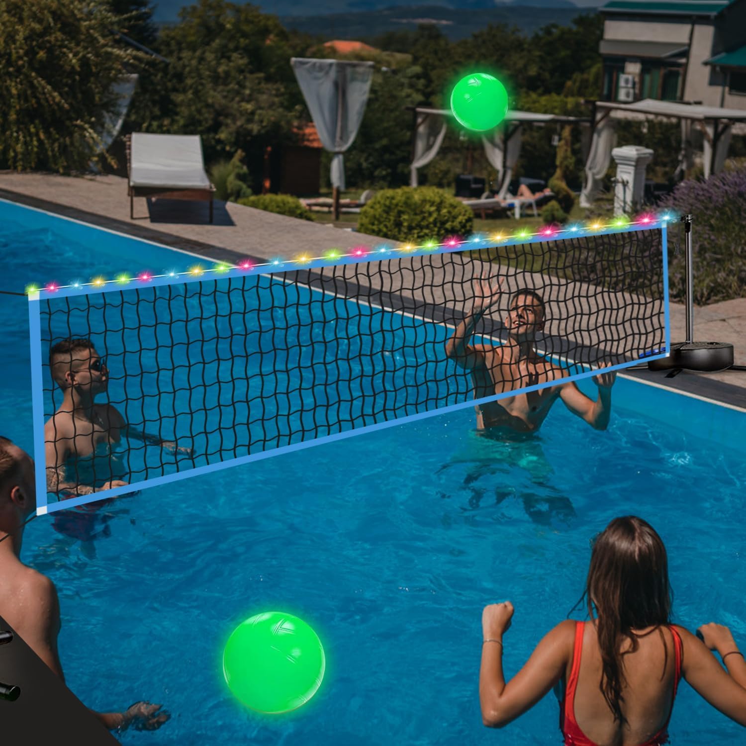 Outdoor Lighting Portable - Tragbares Outdoor-LED-Volleyballnetz mit 2 Leuchtbällen &