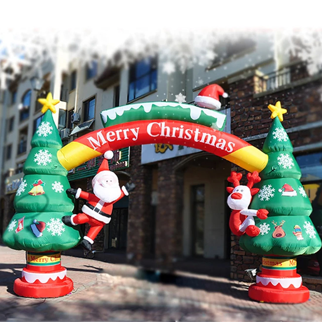 Outdoor Lighting On Trees - Aufblasbarer Weihnachtsbaum-Bogen mit Weihnachtsmann, der auf